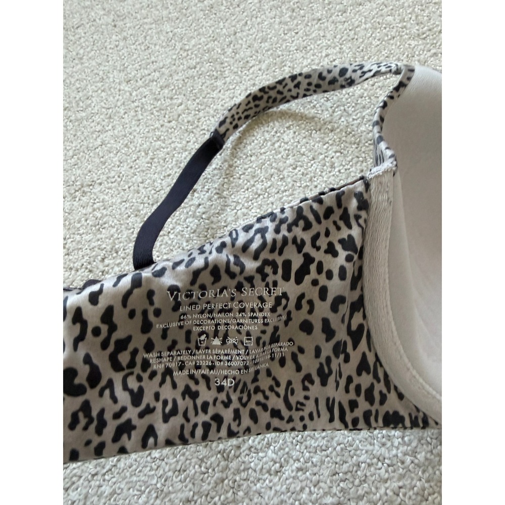 Victoria's Secret Animal Print Bra Size 34D Tan Leopard Lined Perfect Coverage - Picture 3 of 5